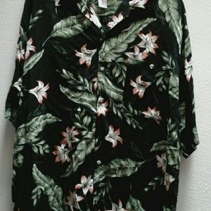 Sun Casuals Black Tropical Print Hawaiian Shirt L